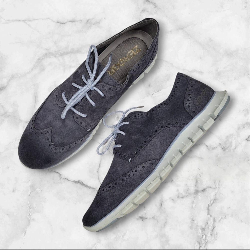 Cole Haan ZeroGrand WingTip Oxfords Women’s Size 10.5 Navy Blue Suede Lace Up